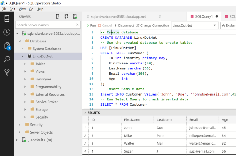 SQL Server on Linux - Install and use it with SQL Operations Studio