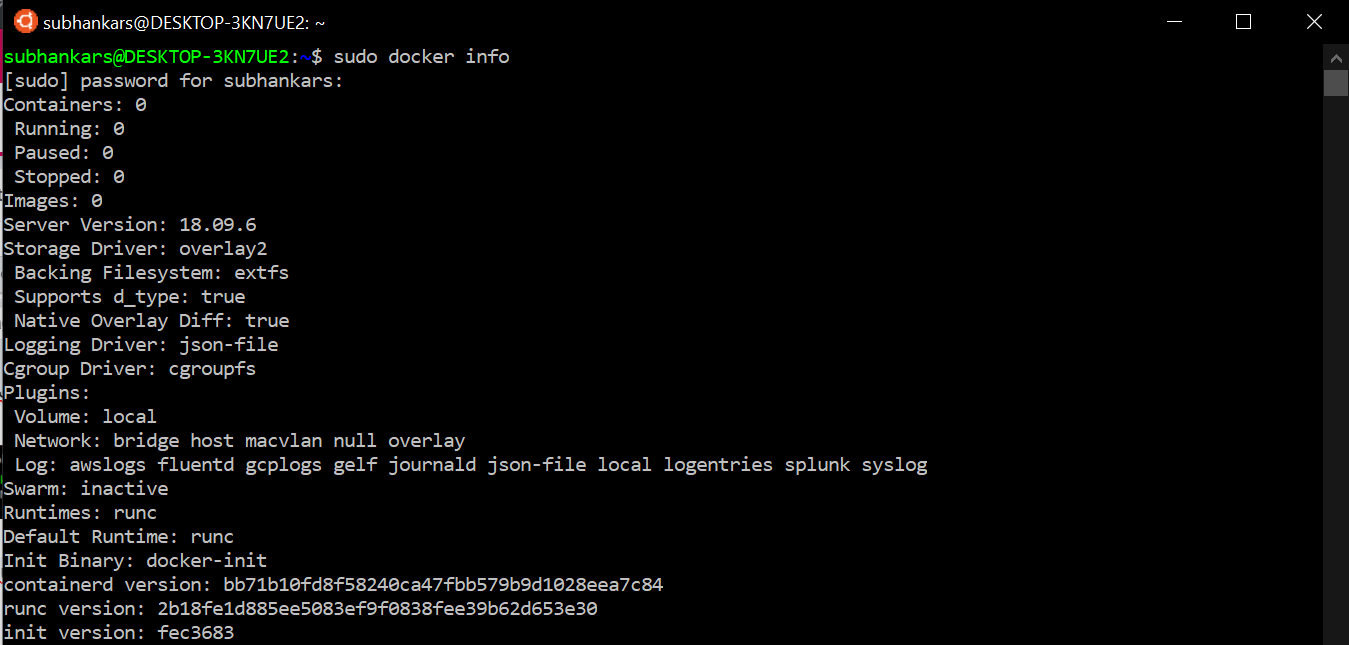 Install docker linux subsystem